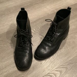 Buttero Italy Black Pebbled Leather Ankle Boots Size 40 Lace-Up